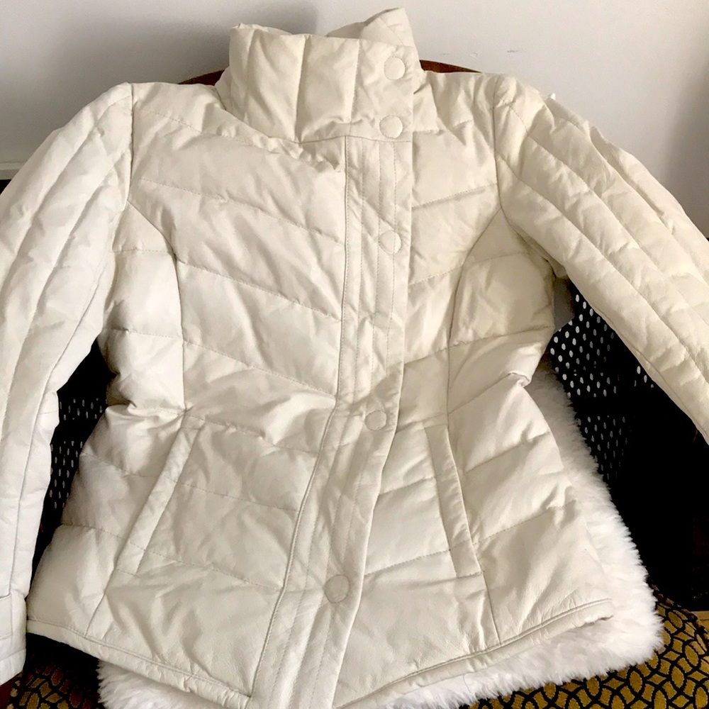 Danier Asymmetrical White Leather Jacket